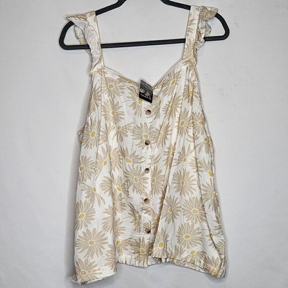 4X 26W Tan Torrid Daisy Double Gauze Ruffle Button Front Tank Top Square Neck Su - Picture 2 of 10
